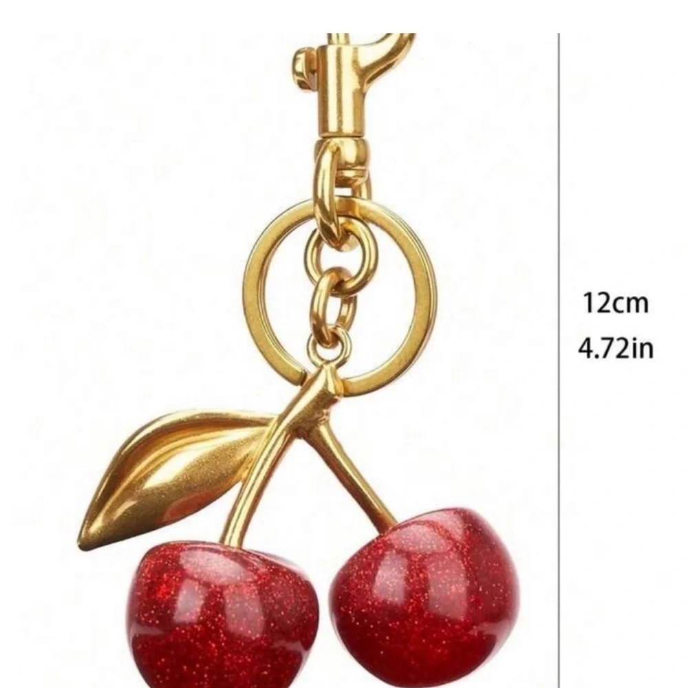 Cherry Bag charm  with Gold Cherry Charm - Picture 3 of 3
